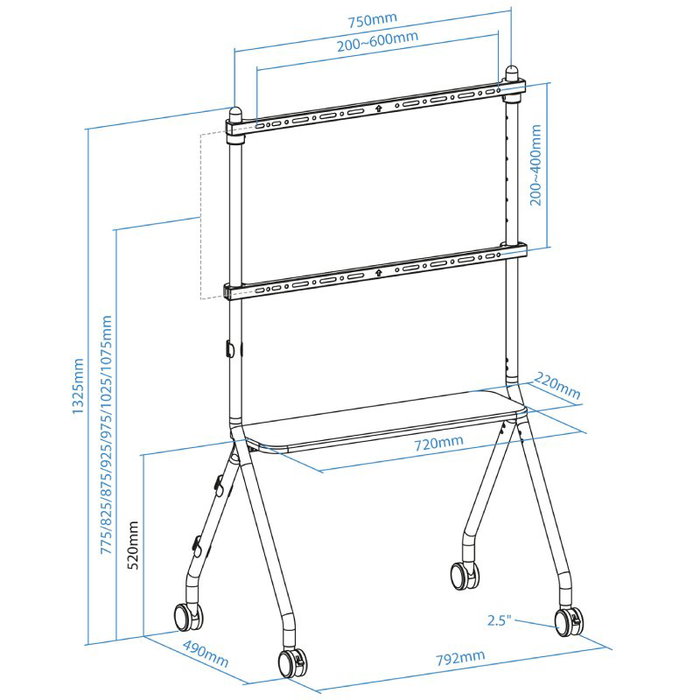 TooQ Soporte de Suelo con Ruedas iLOVE FS20207M-W para TV de 49-80" hasta 50kg Blanco y Haya